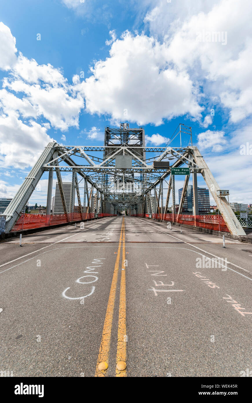 Der Murray Morgan Brücke oder 11 Street Bridge in Tacoma Washington 2008, als die Brücke wurde an alle, aber Fuß Verkehr geschlossen. Stockfoto