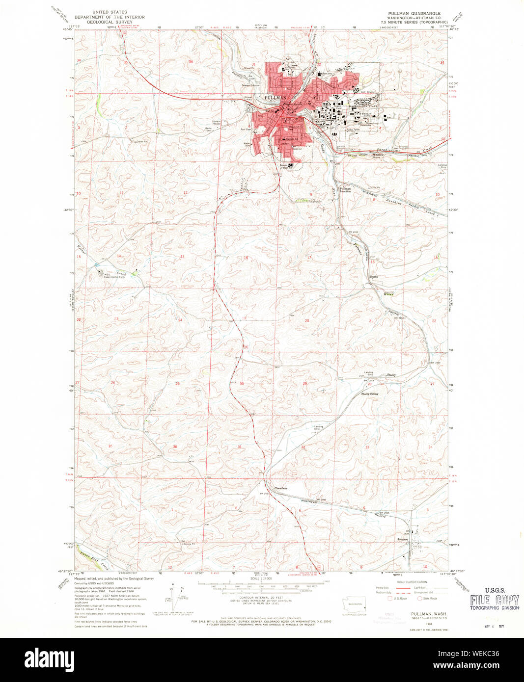 USGS Topo Karte Staat Washington WA Pullman 243313 1964 24000 Wiederherstellung Stockfoto