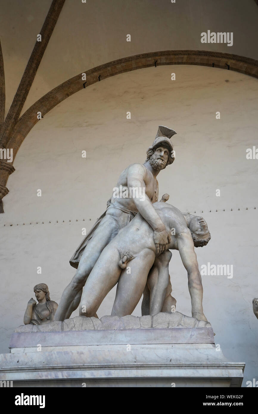 Menelaus unterstützen den Körper des Patroklos Statue, die Loggia dei Lanzi, Florenz, Italien Stockfoto