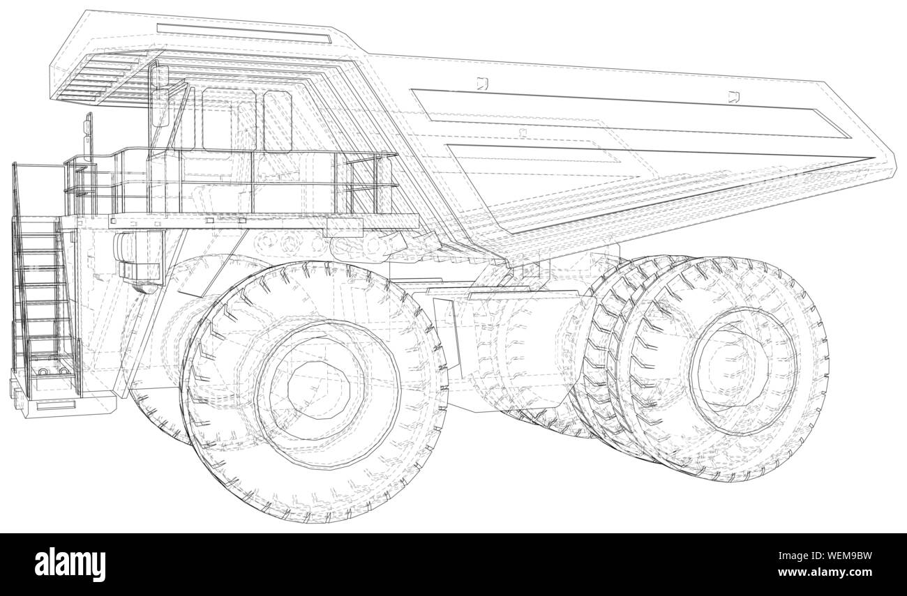 Big Mining Truck. EPS 10-Format. Wire-frame Stil. Vektor erstellt von 3d. Stock Vektor