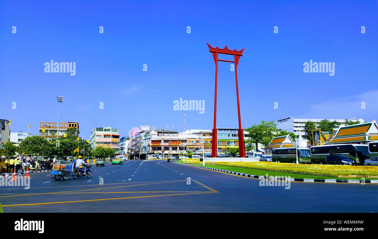 BANGKOK, THAILAND - 5. Mai 2019: Giant Swing, eine der beliebtesten Attraktionen für Thai und Ausländer, die sich in Bangkok, Thailand Stockfoto