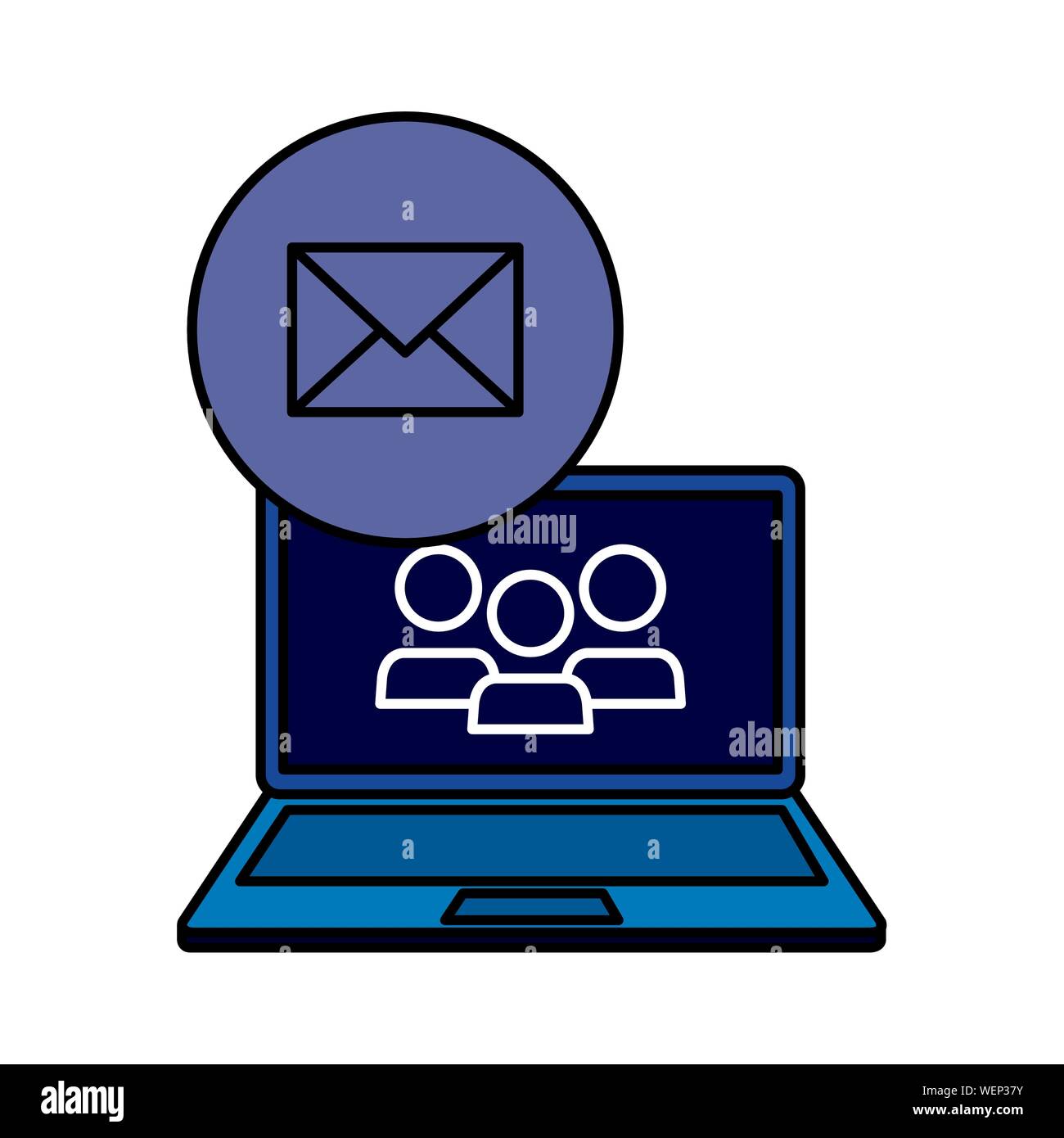 Laptop mit Kontakten und Umschlag e-Mail Stock Vektor