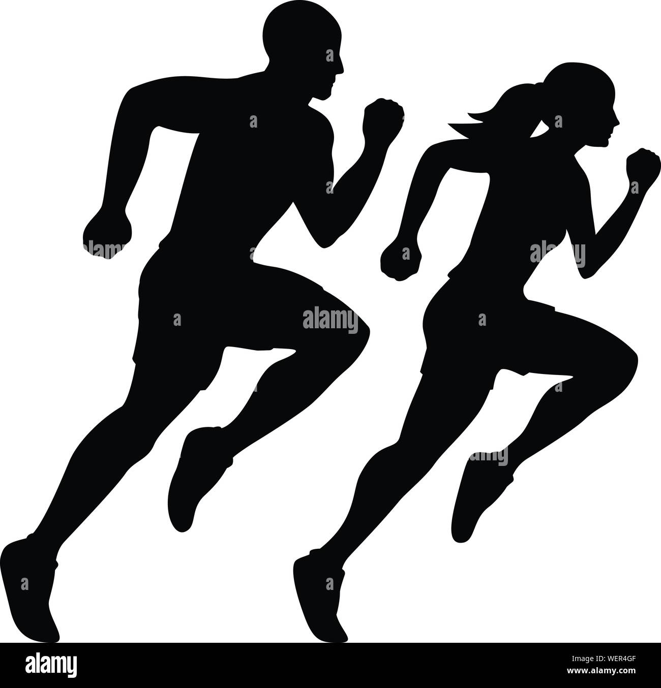 Männliche Läufer und Läuferin Silhouette isoliert Vector Illustration Stock Vektor
