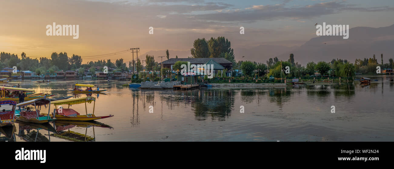 Sonnenuntergang über Dal Lake in Srinigar. Stockfoto