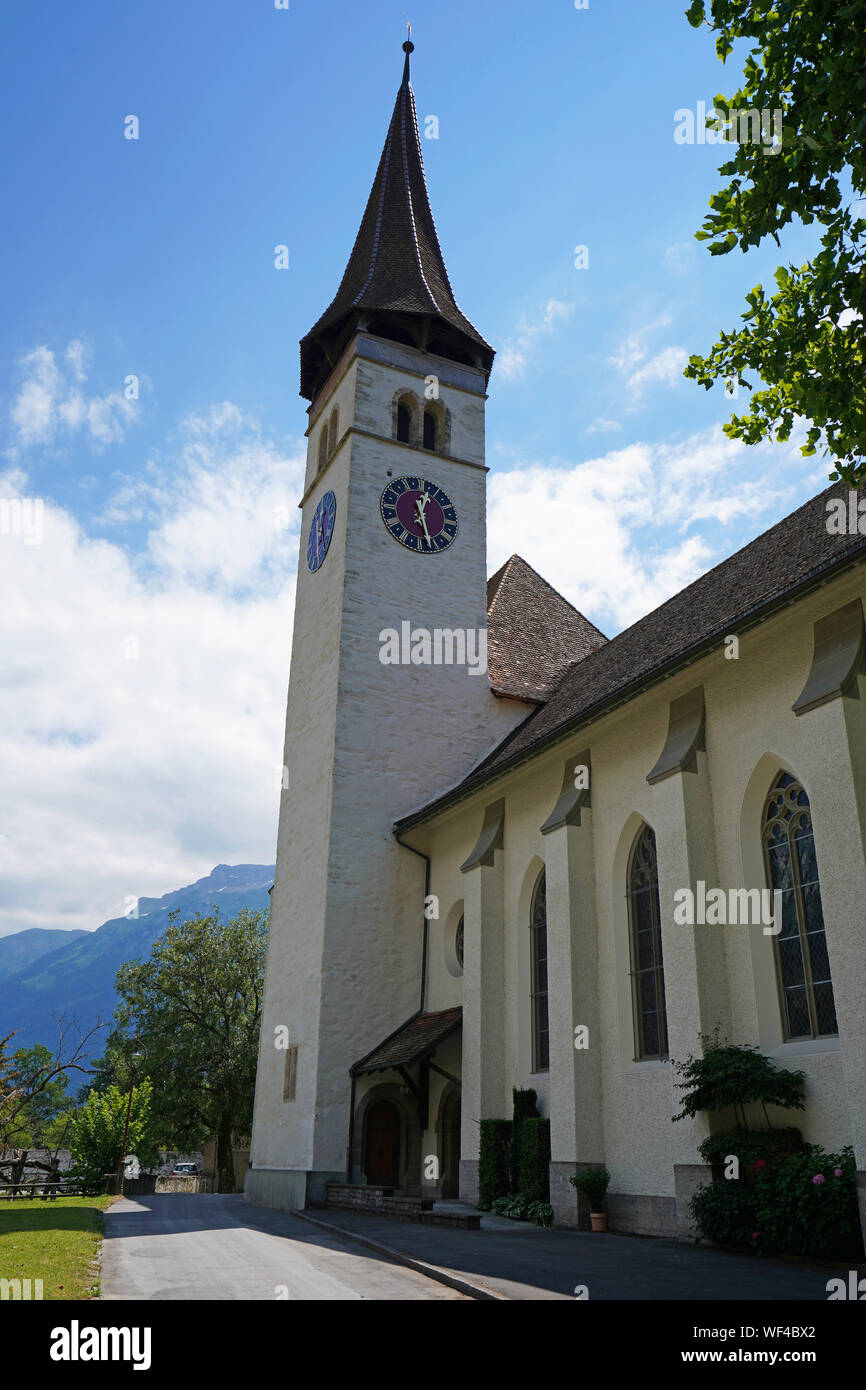 Schlosskirche Interlake, Interlaken, Jungfrau Region, Berner Oberland, Schweizer Alpen, Schweiz Stockfoto