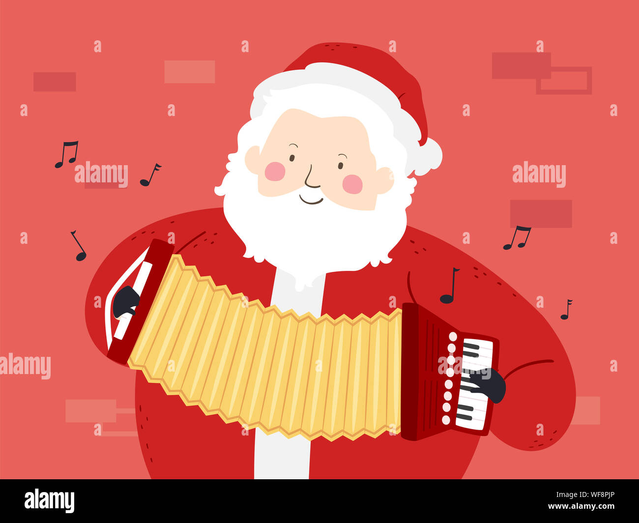 Abbildung: Straßenkunst tragen Santa Claus Kostüm und Spielen Akkordeon Stockfoto