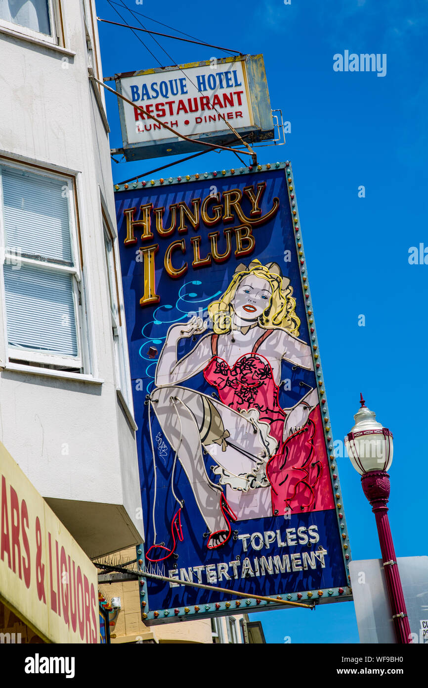 Signage für Hungrige ich Club, San Francisco, Kalifornien, USA Stockfoto