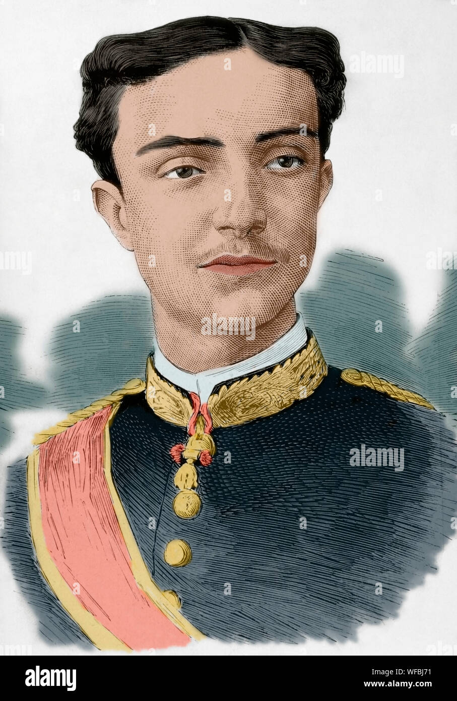 Alfonso XII (1857-1885). König von Spanien (1874-1885). Porträt. Gravur. La Ilustracion Española y Americana, 22. März 1876. Später Färbung. Stockfoto