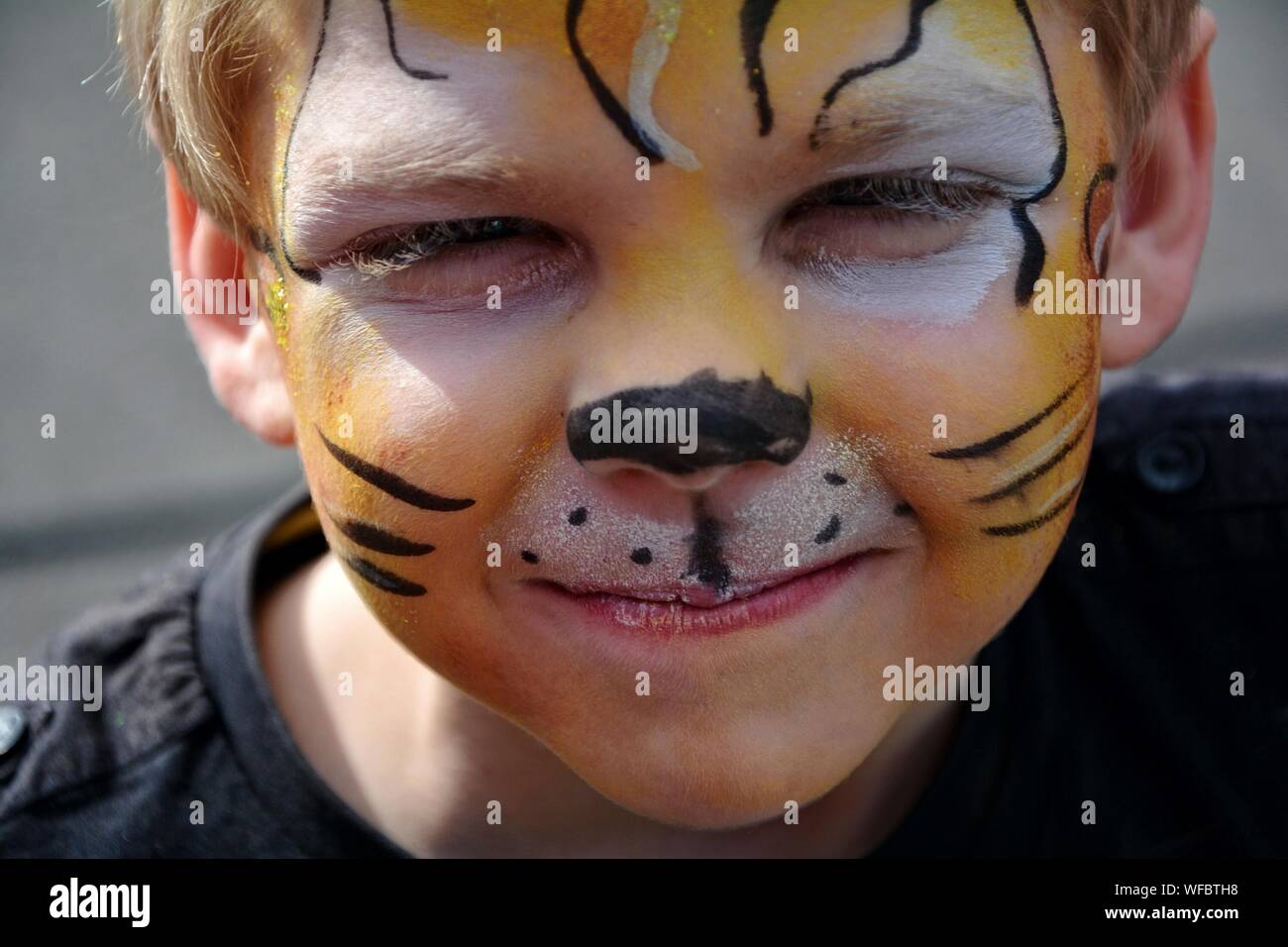 Close-up Portrait von Jungen mit Tiger Schminken Stockfotografie - Alamy