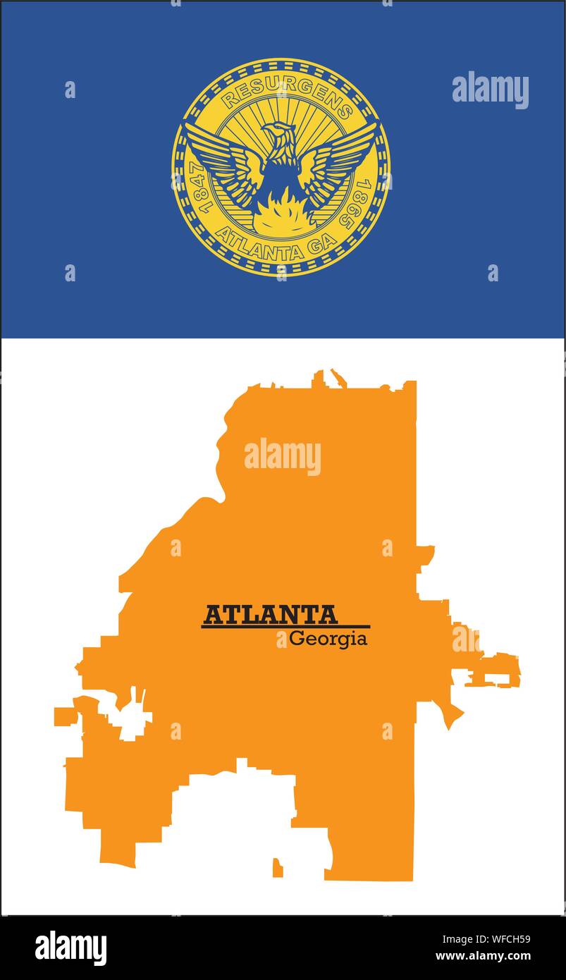 Orange Silhouette Karte von Atlanta mit Fahne Stock Vektor