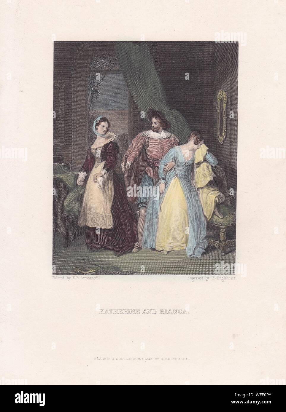 Buchen Sie Platte/Drucken von 'Katherine und Bianca" aus Shakespeares "Der Widerspenstigen Zähmung". Stockfoto