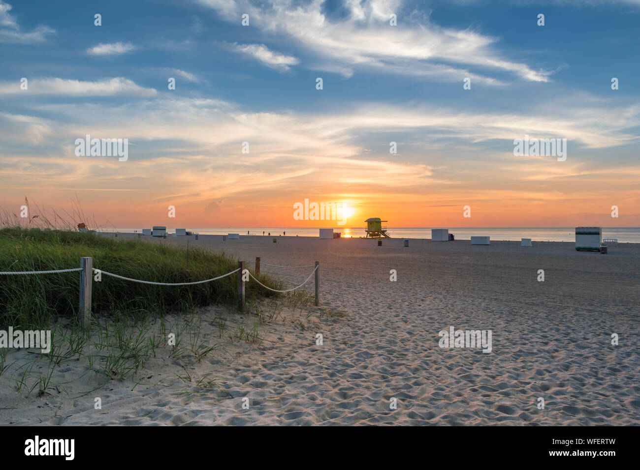 Miami Beach bei Sonnenaufgang in South Beach, Florida Stockfoto