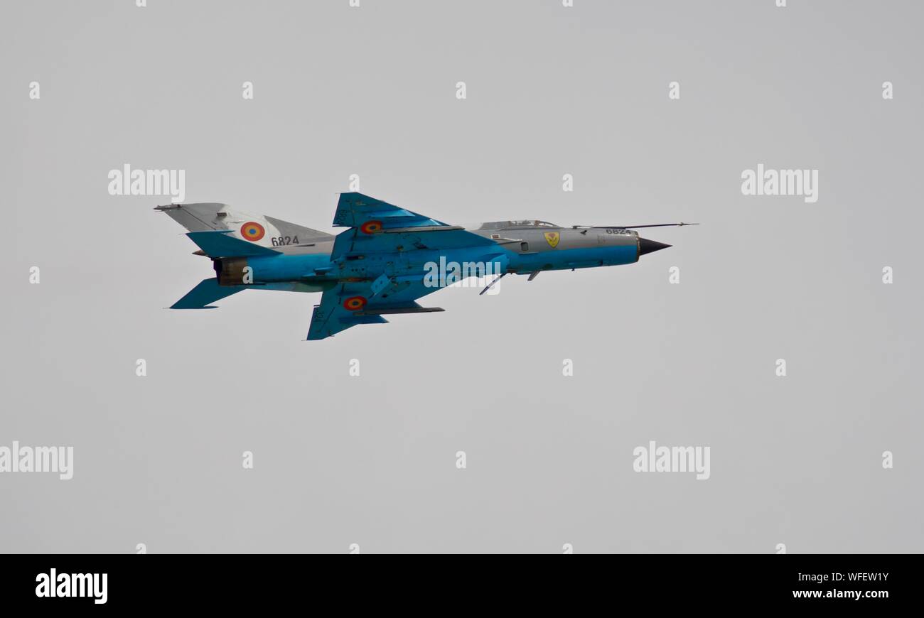 Rumänischen Luftstreitkräfte Mikoyan-Gurevich MiG-21 LanceR C Luft an der Royal International Air Tattoo 2019 Stockfoto