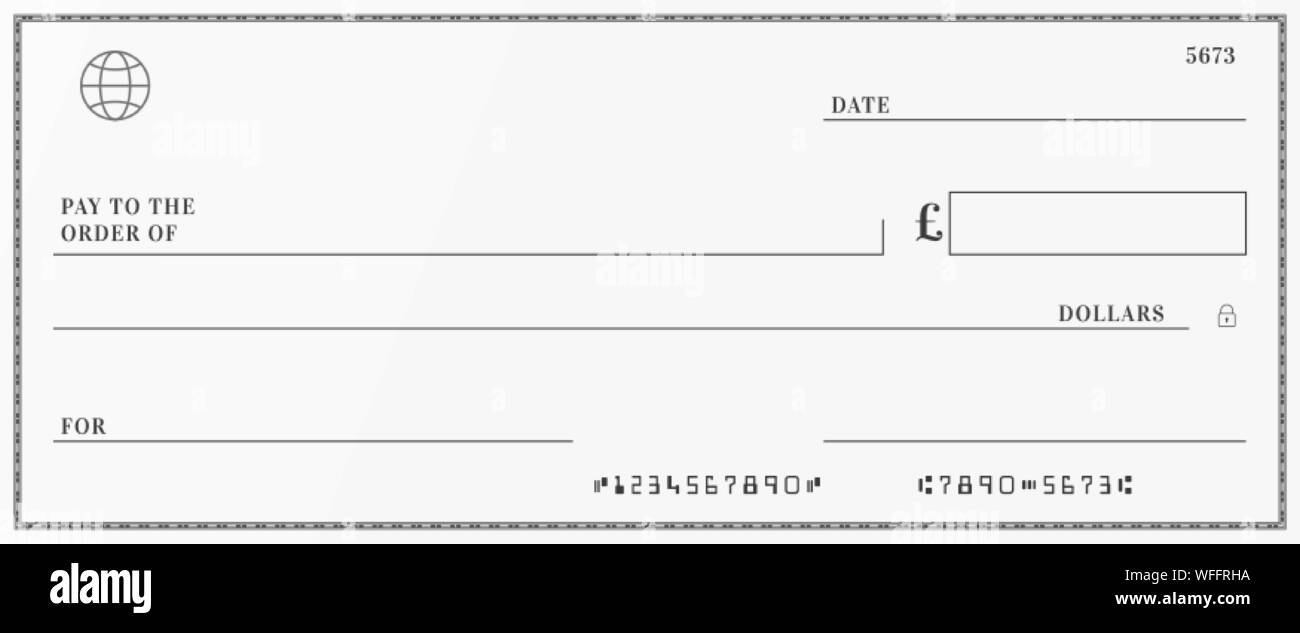 Leere Vorlage der Bank prüfen. Scheckheft prüfen Seite mit einem leeren Felder ausfüllen Stock Vektor