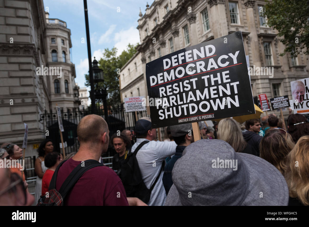 Anti Boris Johnson Demonstration vor Downing Street Nr. 10, 31. Aug 2019, London, Großbritannien Stockfoto