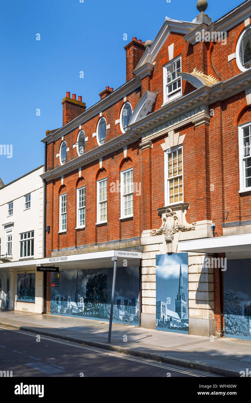 Geschlossen, bestieg, House of Fraser Department Store, St Georges House, West Street, Chichester, Hauptstadt der Grafschaft West Sussex, South Coast, England, Grossbritannien Stockfoto