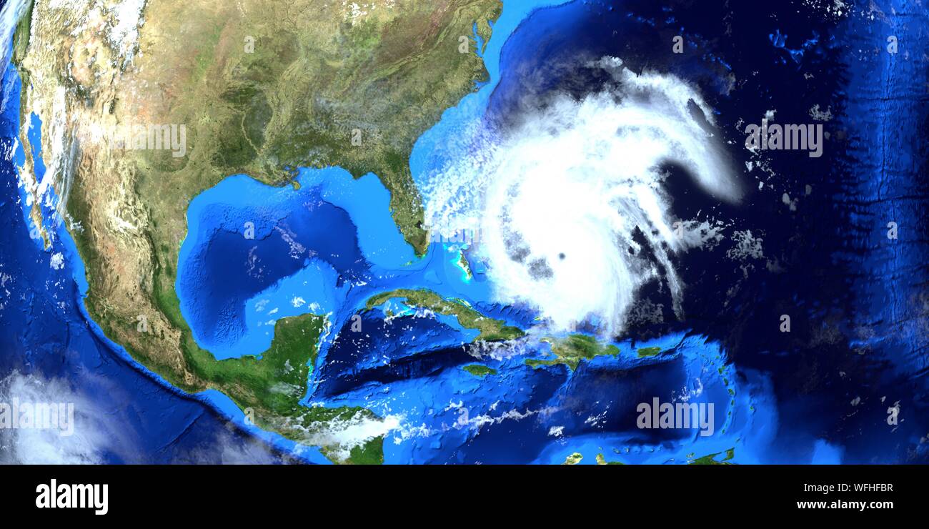 Extrem detaillierte und realistische High Resolution 3d imageof Hurrikan Dorian die Ostküste der USA nähern. Vom Weltraum aus geschossen. Elemente dieses Bild ar Stockfoto