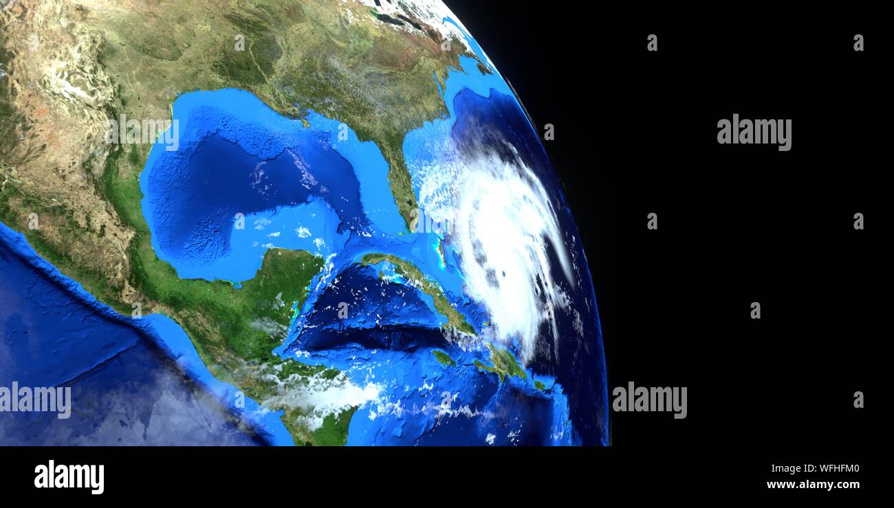 Extrem detaillierte und realistische High Resolution 3d imageof Hurrikan Dorian die Ostküste der USA nähern. Vom Weltraum aus geschossen. Elemente dieses Bild ar Stockfoto