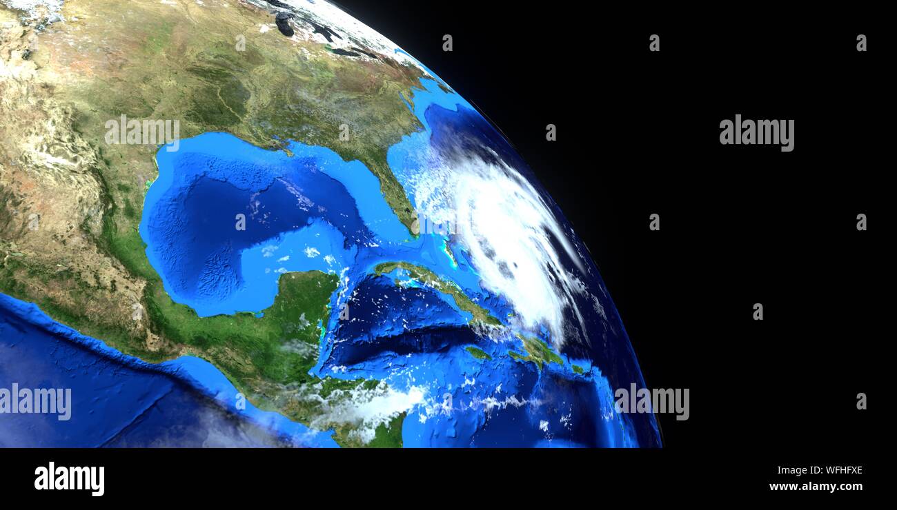 Extrem detaillierte und realistische High Resolution 3d imageof Hurrikan Dorian die Ostküste der USA nähern. Vom Weltraum aus geschossen. Elemente dieses Bild ar Stockfoto