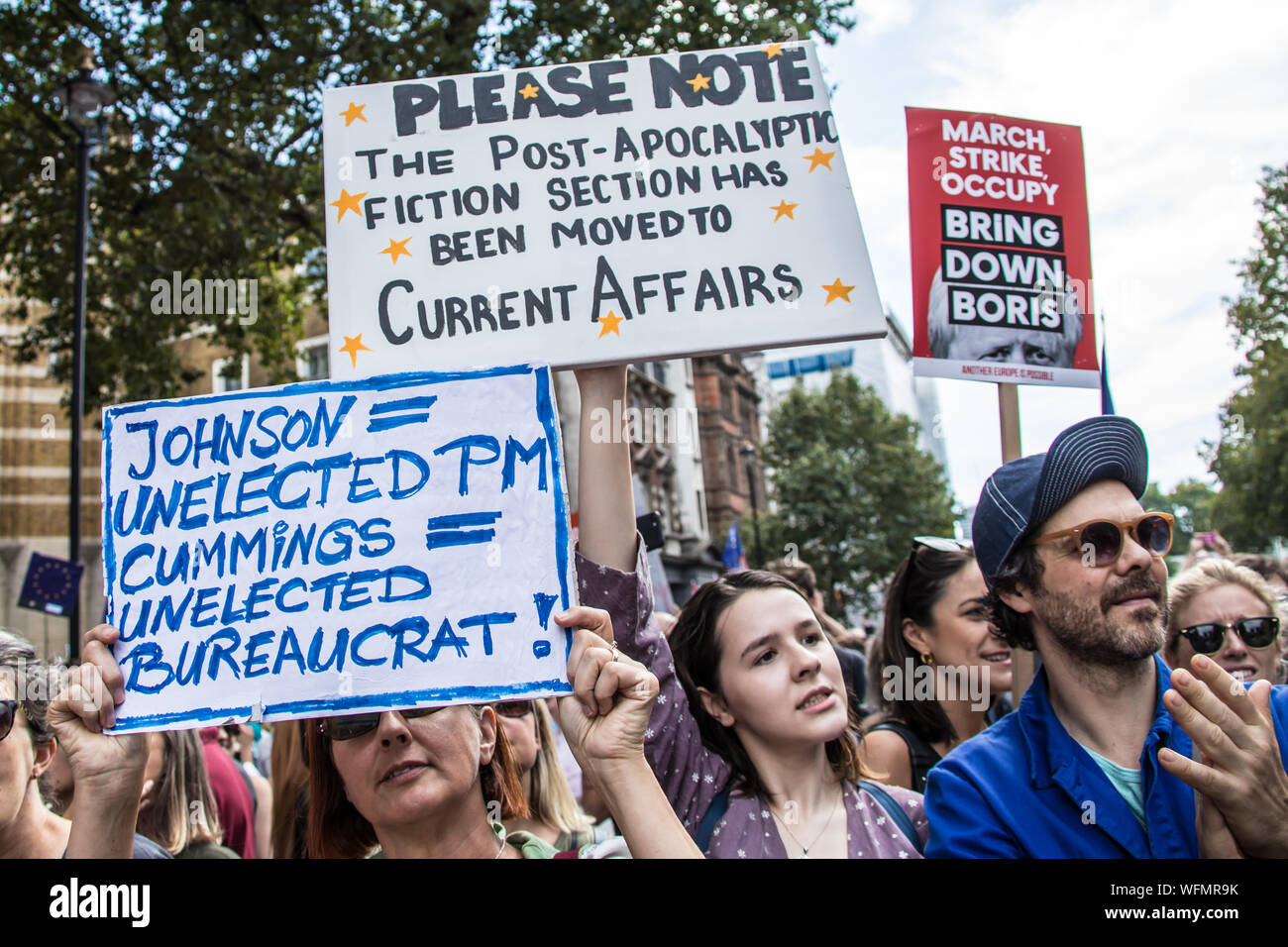 London, Großbritannien. 31. August 2019. Tausende marschierten und blockiert die Londoner Straßen in einem Protest, die Demokratie zu verteidigen und gegen die Vertagung des Parlaments. David Rowe/Alamy Leben Nachrichten. Stockfoto London, Großbritannien. 31. August 2019. Tausende marschierten und blockiert die Londoner Straßen in einem Protest, die Demokratie zu verteidigen und gegen die Vertagung des Parlaments. David Rowe/Alamy Leben Nachrichten. Stockfoto
