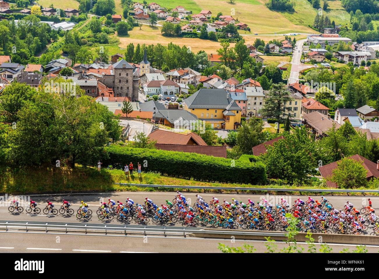 Frankreich, Savoyen, Grand-Aigueblanche, Tarentaise, Passage der Tour de France Stockfoto