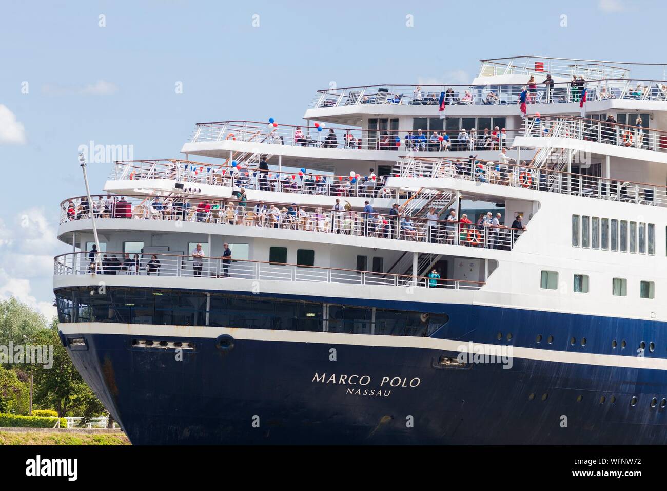 Frankreich, Seine Maritime, Heurteauville, Armada 2019, Rückseite Decks von Marco Polo, Kreuzfahrtschiff, segeln auf der Seine Stockfoto