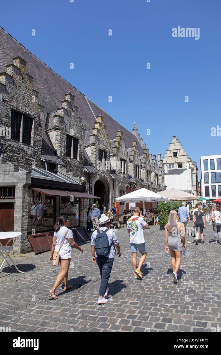 Belgien, Ost-flandern, Gent, Fleischmarkt oder die grosse Metzgerei (Groot Vleeshuis), gedeckte mittelalterlicher Markt im gotischen Stil aus dem frühen 15. Jahrhundert Stockfoto