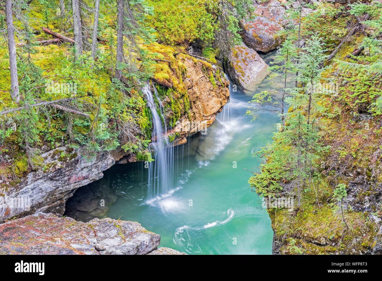 Kanada, Alberta, Kanadischen Rocky Mountains als UNESCO-Weltkulturerbe, Jasper National Park, Wasserfall in Maligne Canyon Stockfoto