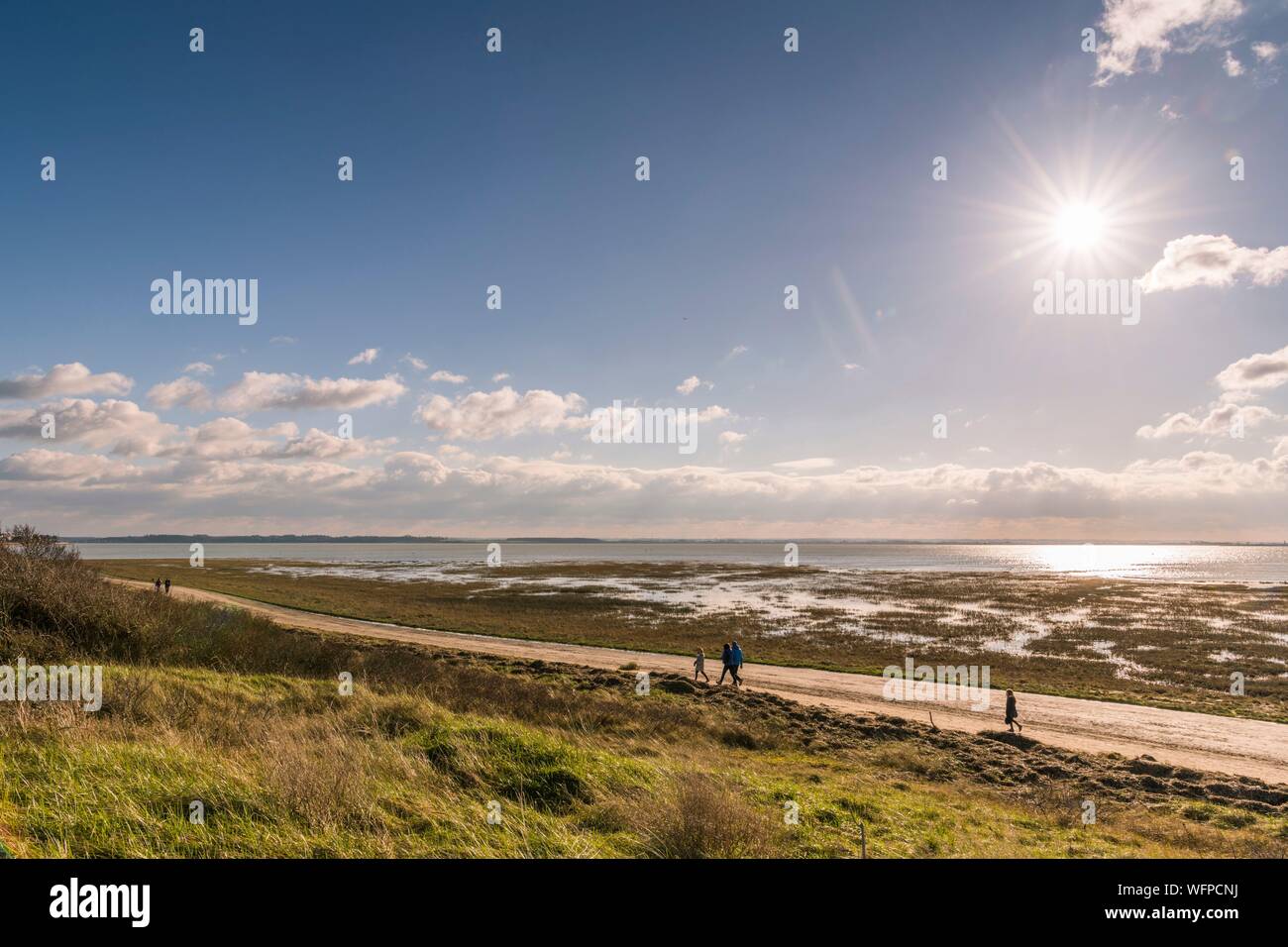 Frankreich, Somme, Somme Bay, Le Crotoy, Spaziergänger am Strand von Crotoy in den ersten Tagen des Frühlings Stockfoto