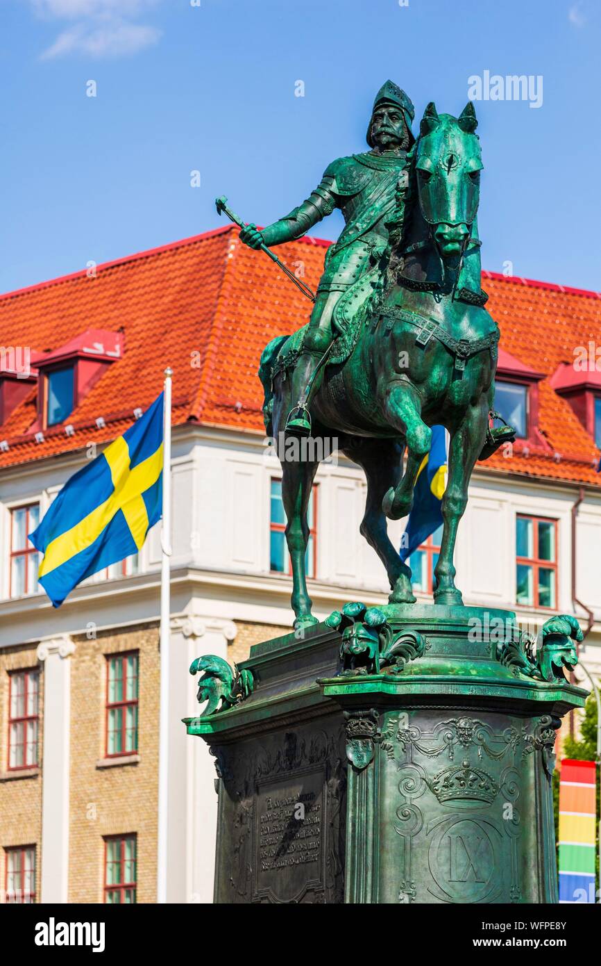 Schweden, Vastra Gotaland, Göteborg (Gothenburg), Reiterstatue des Königs Karl IX. am Ostra Larmgatan Square Stockfoto