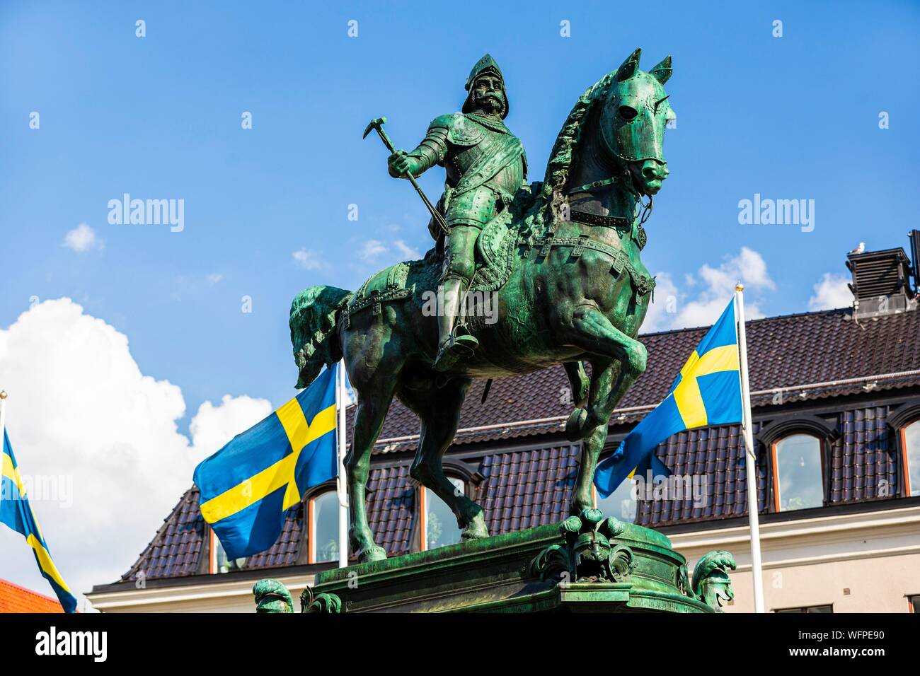 Schweden, Vastra Gotaland, Göteborg (Gothenburg), Reiterstatue des Königs Karl IX. am Ostra Larmgatan Square Stockfoto
