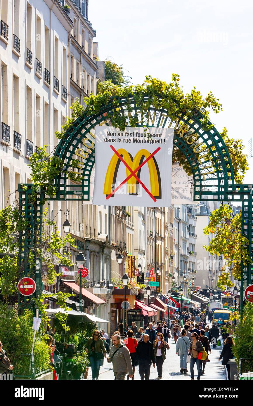 Frankreich, Paris, Rue Montorgueil, Nein zu fast food Mc Donald Stockfoto