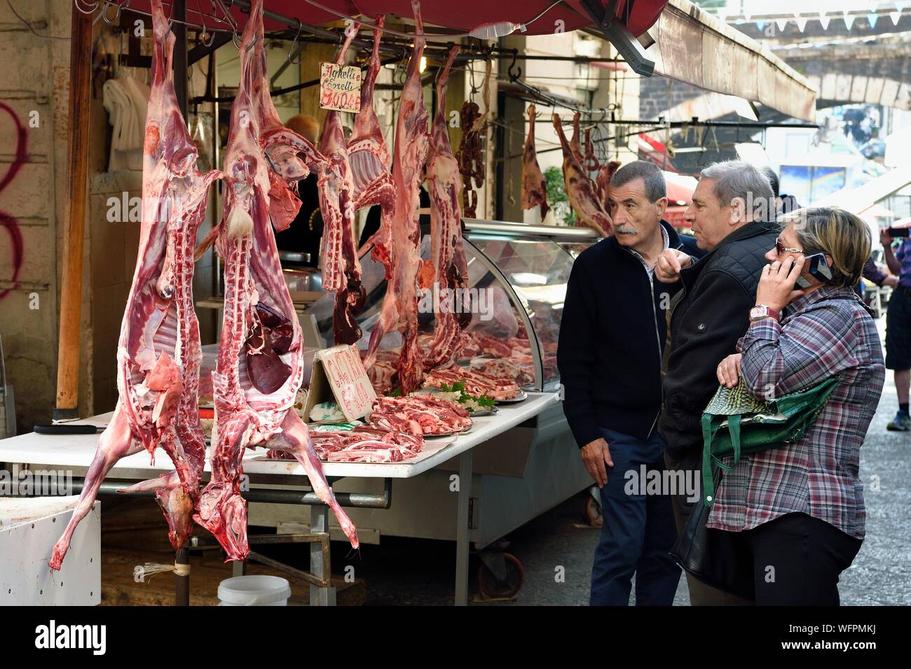 Italien, Sizilien, Catania, barocke Stadt als UNESCO-Welterbe, die Pescheria Morgen Markt im Dom Bezirk, Fleisch Verkauf Stockfoto