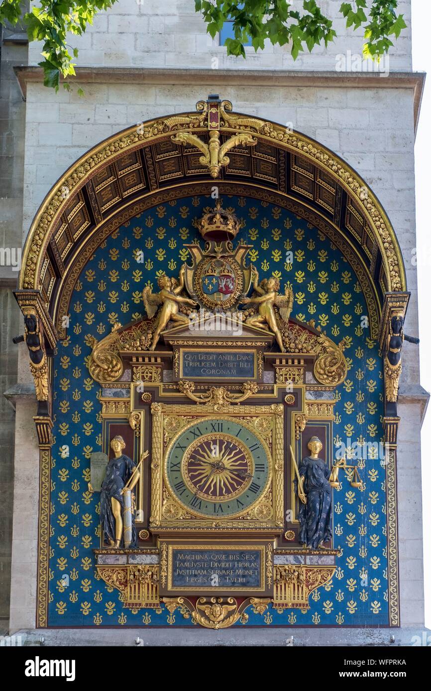 Frankreich, Paris, Bereich als Weltkulturerbe von der UNESCO, die Uhr der Palast der Stadt aufgeführt oder Gerichtsgebäude von Paris Teil der Conciergerie, in 2012 renoviert Stockfoto