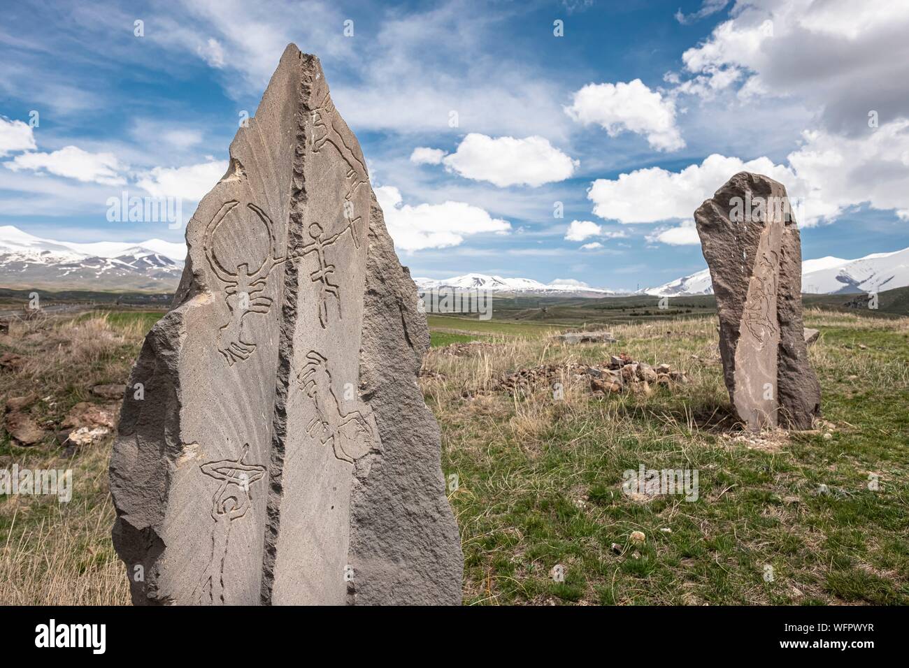 Armenien, Ararat region Sisian, prähistorische Ausgrabungsstätte von Zorats Karer (oder karahunj), das Zentrum ist eine instatllation vom armenischen Künstlers Ashot Avagyan Stockfoto