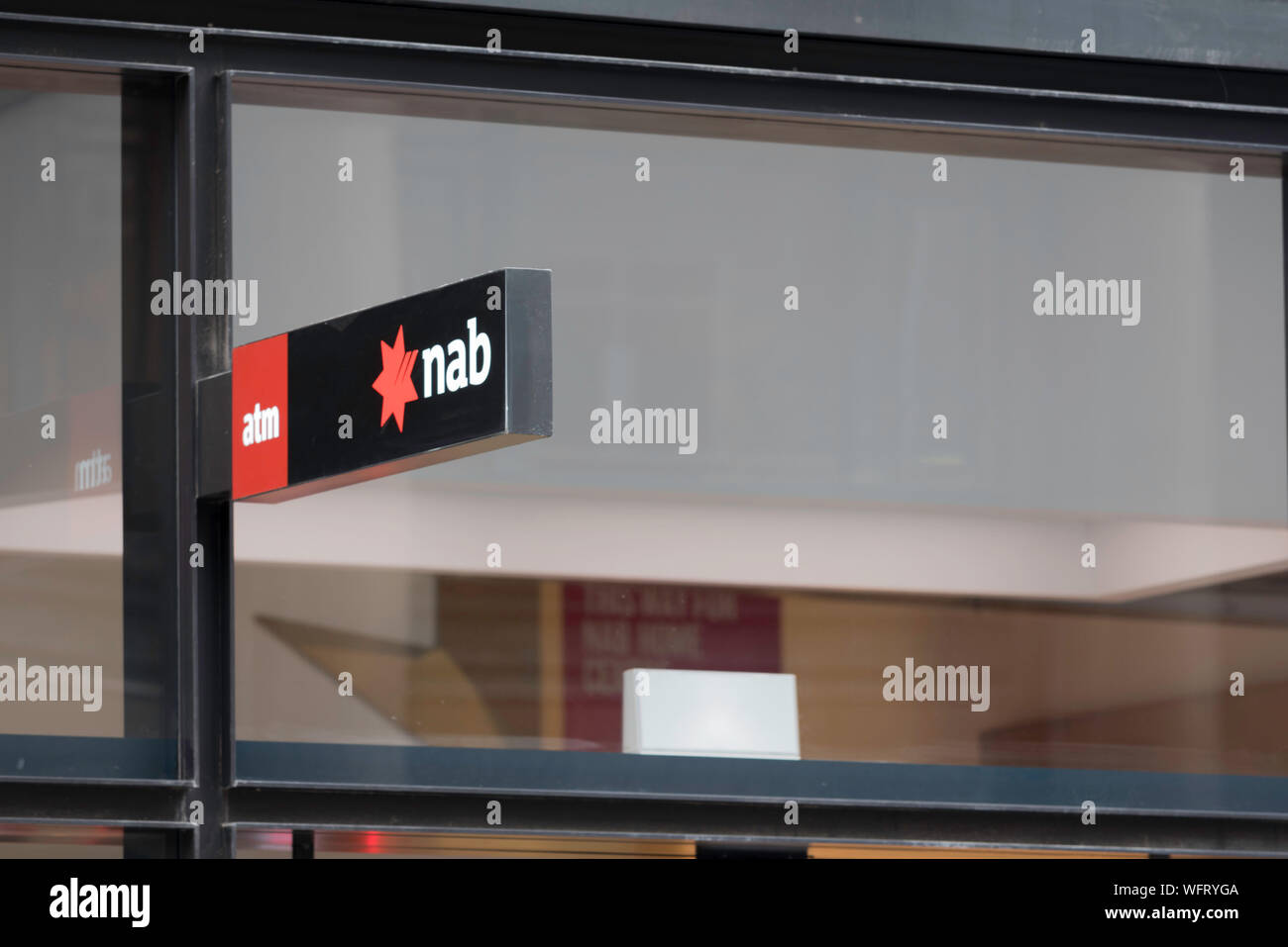 Die National Australia Bank (NAB Bank) Logo Zeichen außerhalb einer Stadt Niederlassung in Sydney, Australien Stockfoto