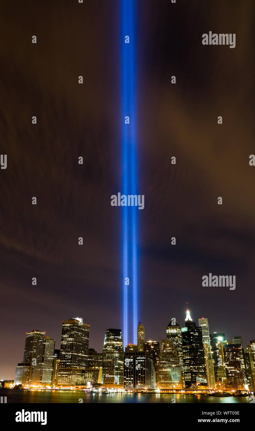 911 Light Memorial in New York City Stockfoto