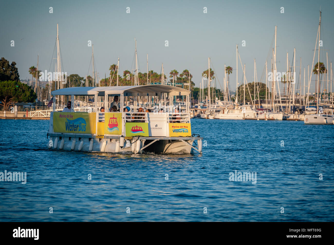 Wasserbus-Tour im Sommer im Hafen von Marina Del Rey in Los Angeles, CA. Stockfoto