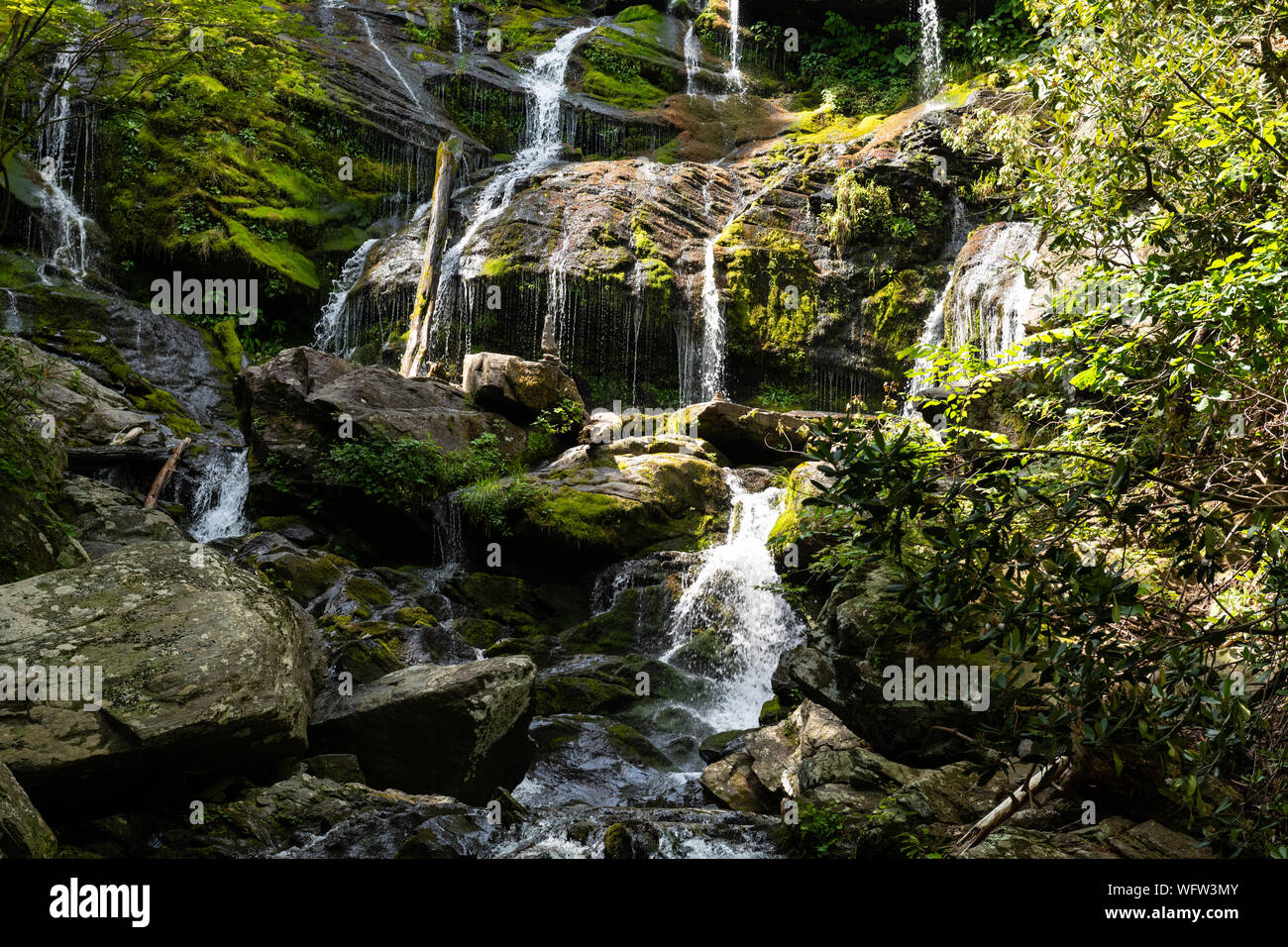 Kaskaden und Tropfen form Catawba fällt entlang der Catawba River in der Nähe von Old Fort, North Carolina. Stockfoto