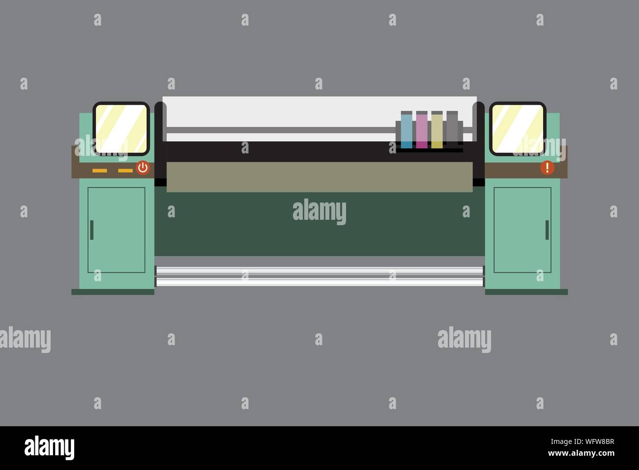 Retro Farbe Large Format Drucker oder Plotter. Drucken mit CMYK-System. Diese digitale Technologie für kommerzielle Werbung und Beschilderung Stock Vektor