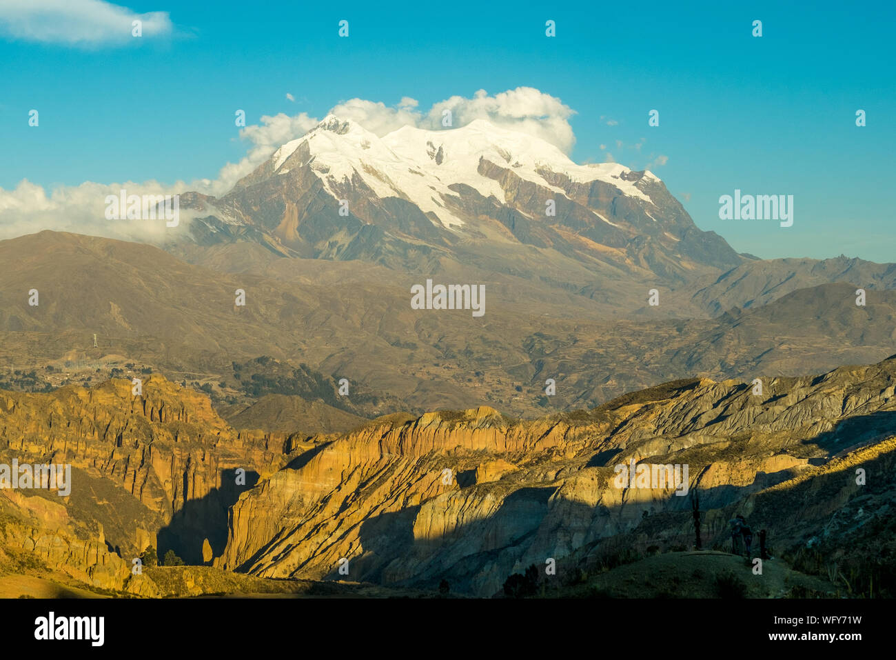 Blick auf den Mount Illimani in La Paz. Stockfoto