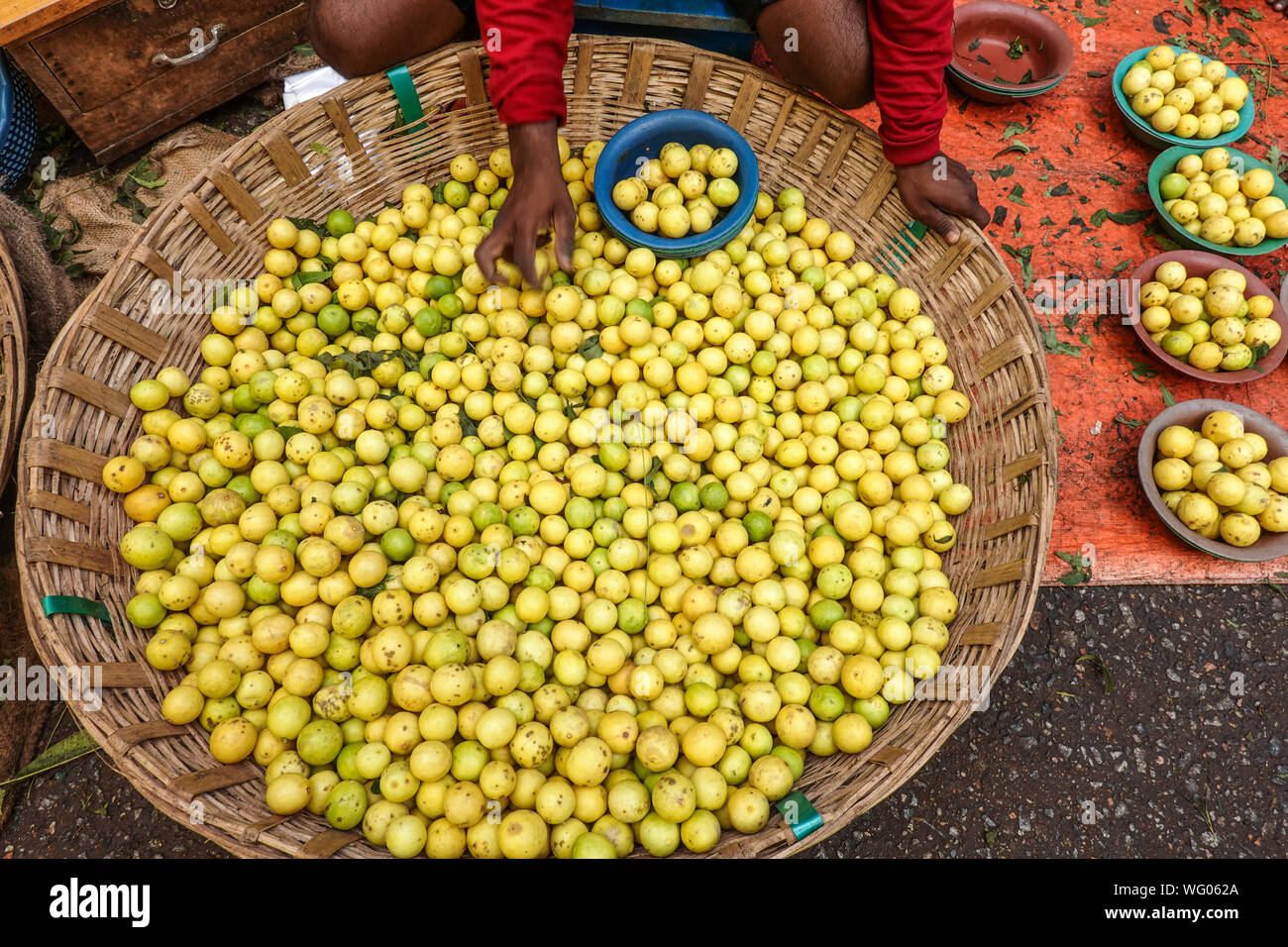 Frische Zitronen in KR Marktanteil in Bangalore und ist eine der ältesten und bedeutendsten Märkte in Indien verkauft. Stockfoto