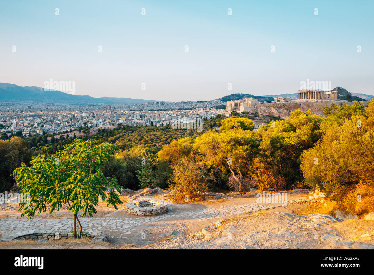 Akropolis antike Ruinen von filopappou Hill in Athen, Griechenland Stockfoto