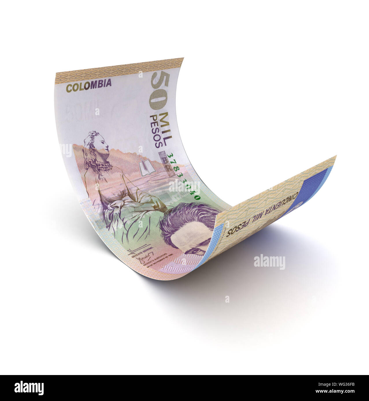 Zusammengerollt kolumbianische Pesos (mit Freistellungspfad isoliert) Stockfoto