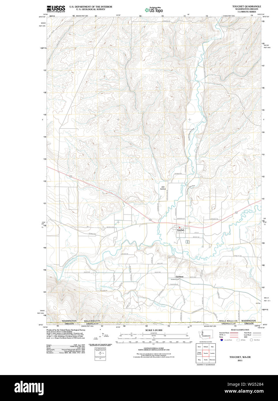 USGS Topo Karte Staat Washington WA Touchet 20110914 TM Wiederherstellung Stockfoto