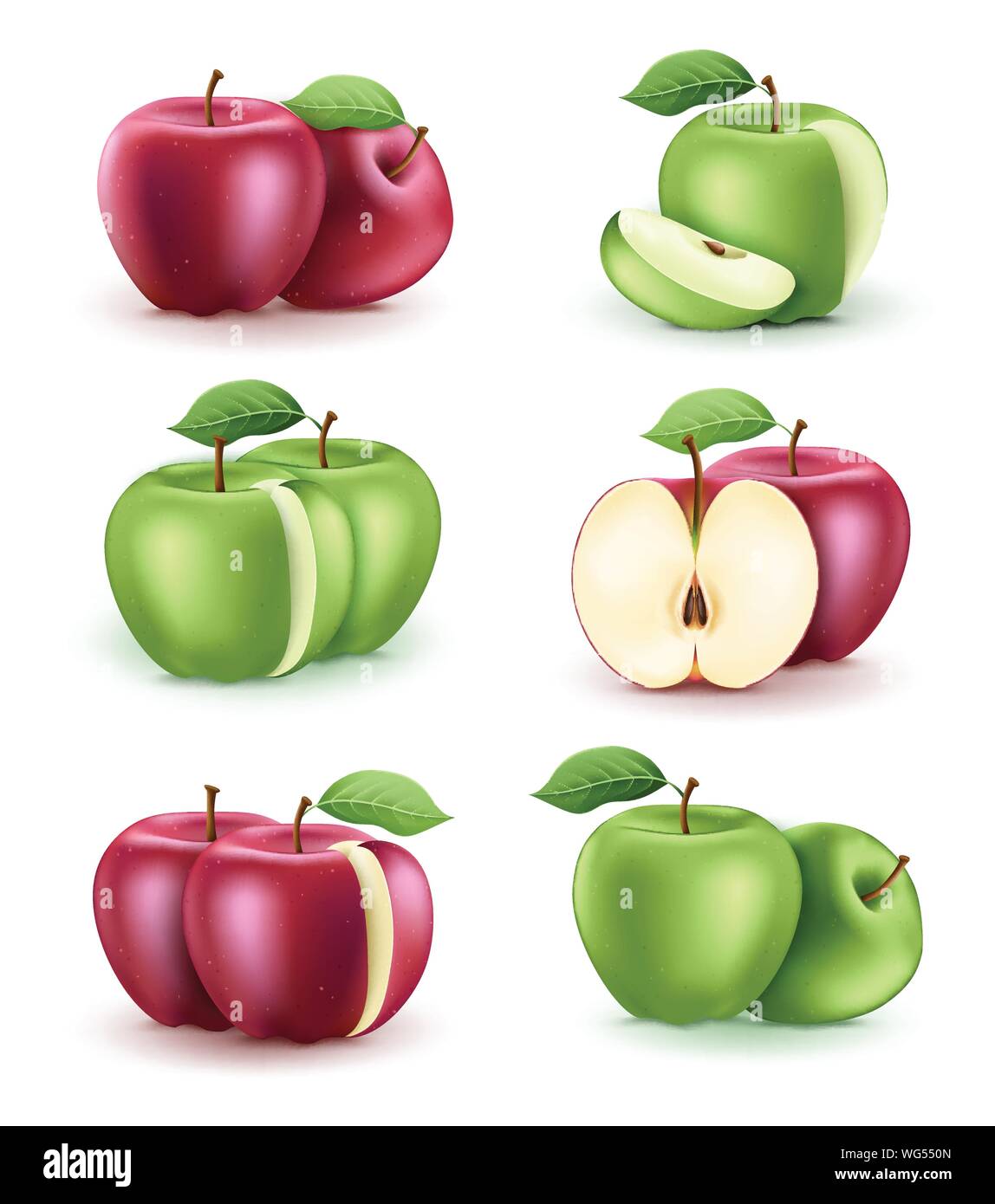 Apple Frische reife Rote und Grüne 3D Realistische in isolierten weißen Hintergrund. Vector Illustration Stock Vektor