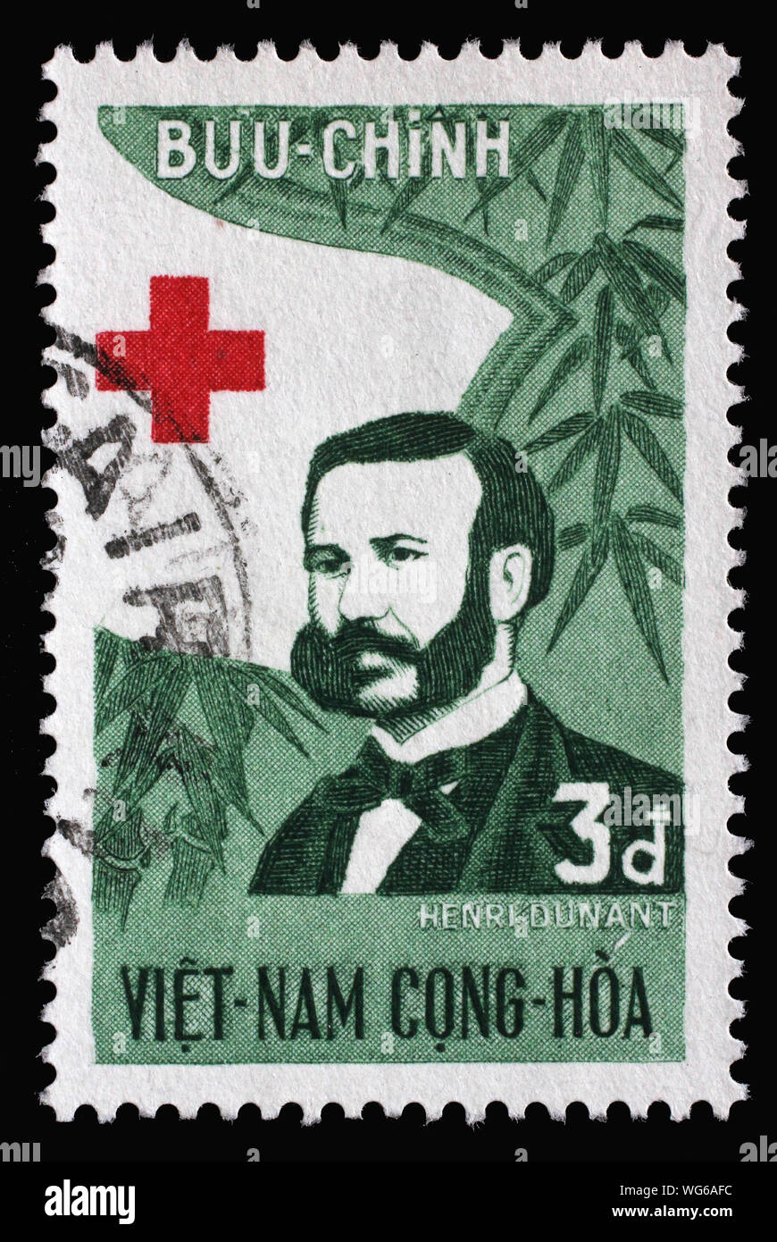 Stempel gedruckt in South Vietnam zeigt Henry Dunant, Jahrestag des Roten Kreuzes, um 1960. Stockfoto