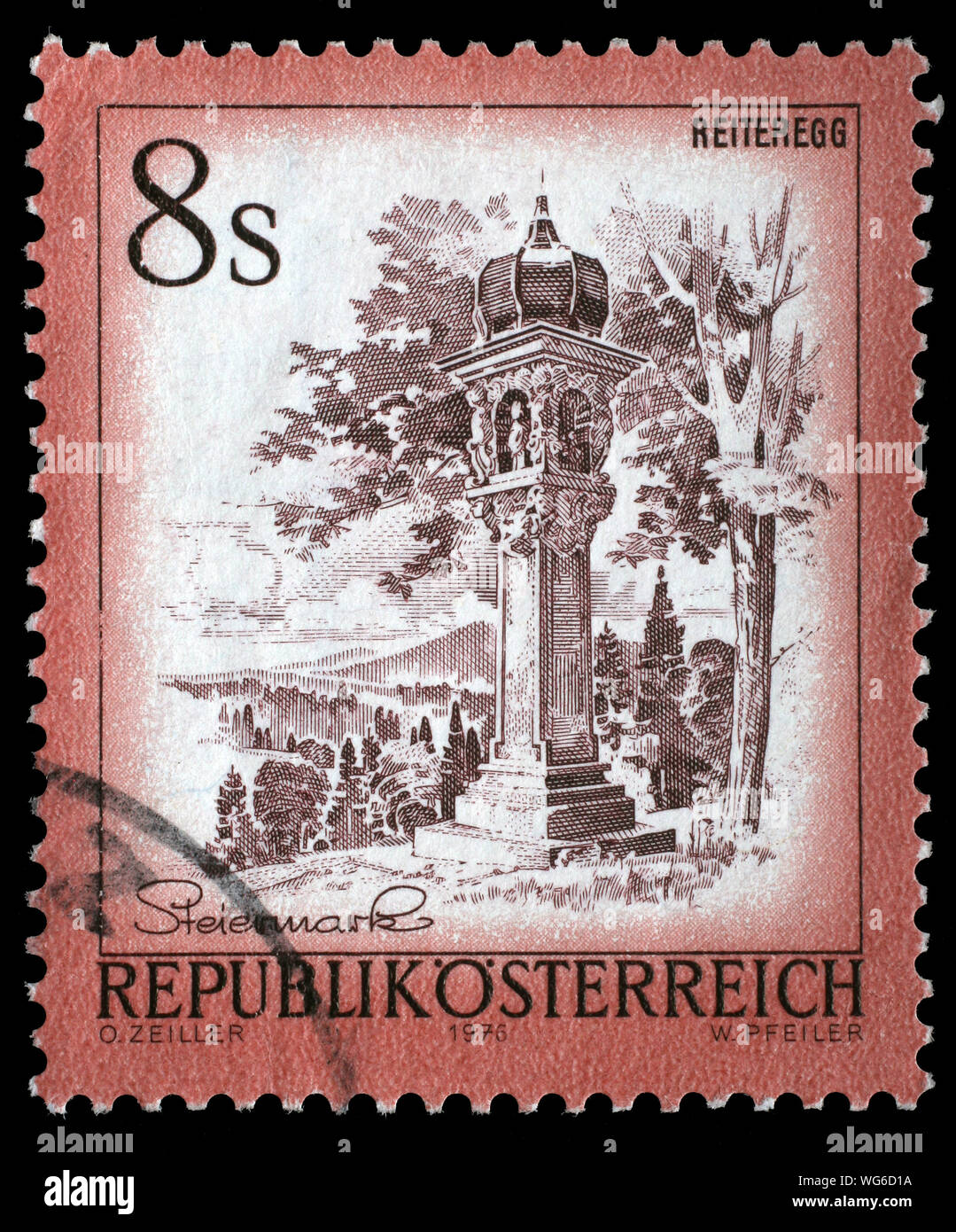 Stempel gedruckt in Österreich zeigt Reiteregg, aus der serie Ugregelung in Österreich", ca. 1973. Stockfoto