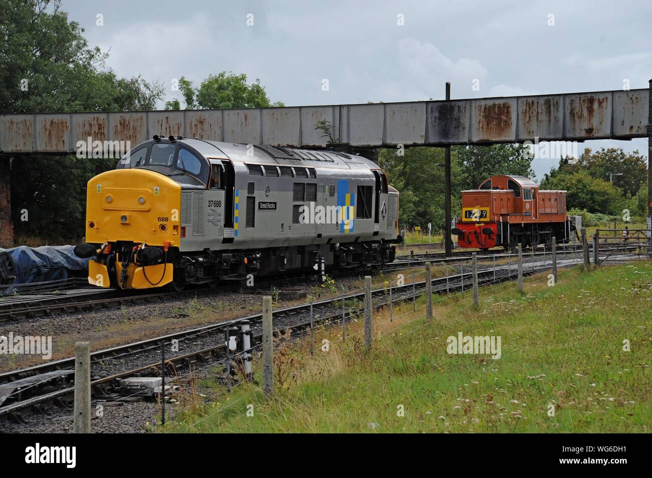 Klasse 37 English Electric Diesellok 37688 "grosse Felsen' in Kidderminster, Severn Valley Railway Stockfoto