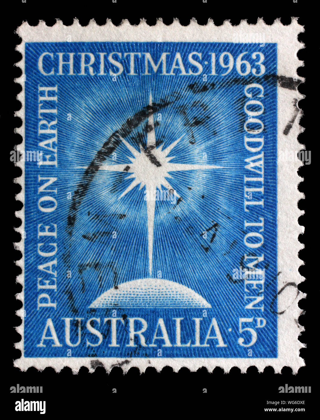 Weihnachten Stempel in Australien gedruckten zeigt Bright Star, Globus, Aufschrift "Frieden auf Erden", "Geschäfts- oder Firmenwert, der Männer', circa 1963. Stockfoto